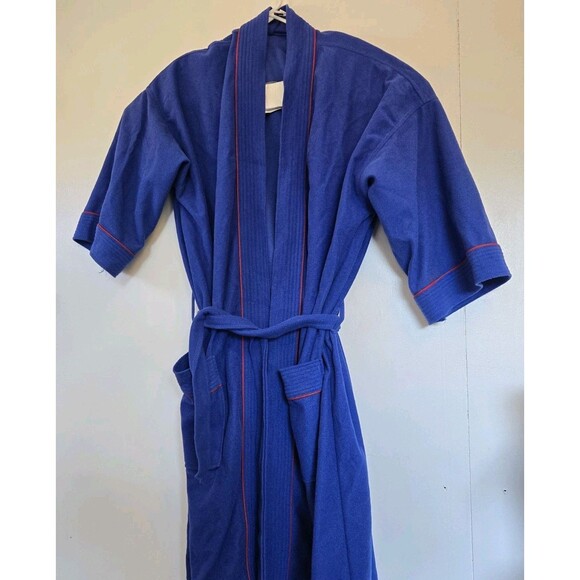 Vintage Bill Blass Robe Mens One Size Blue Terry Cloth Lounge USA Pockets Belted - Picture 1 of 6